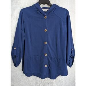 Susan Graver Cardigan Women's 1X Blue Hood Layer 3/4 Sleeve